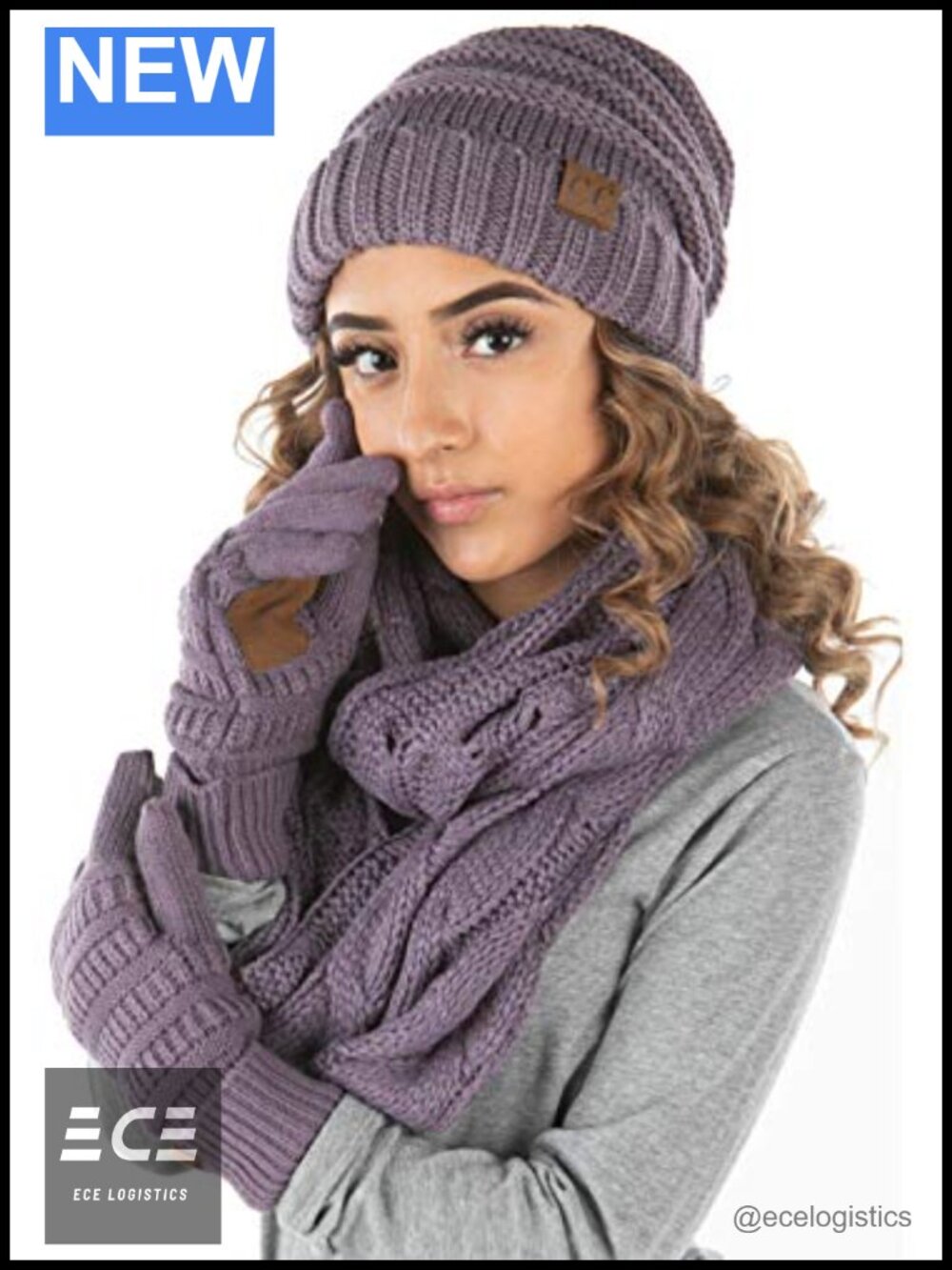 100% Acrylic Winter Hat Scarf Glove Set, Oversized Slouchy Beanie, Infinity